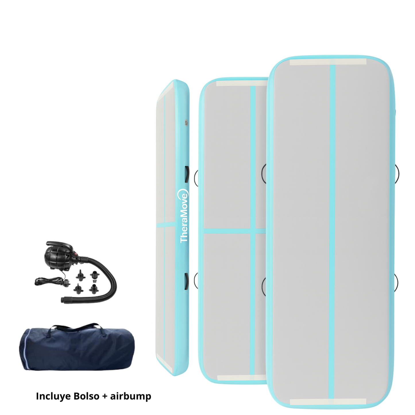 Air Track TheraMove 3m, 20 cm espesor Celeste y Gris