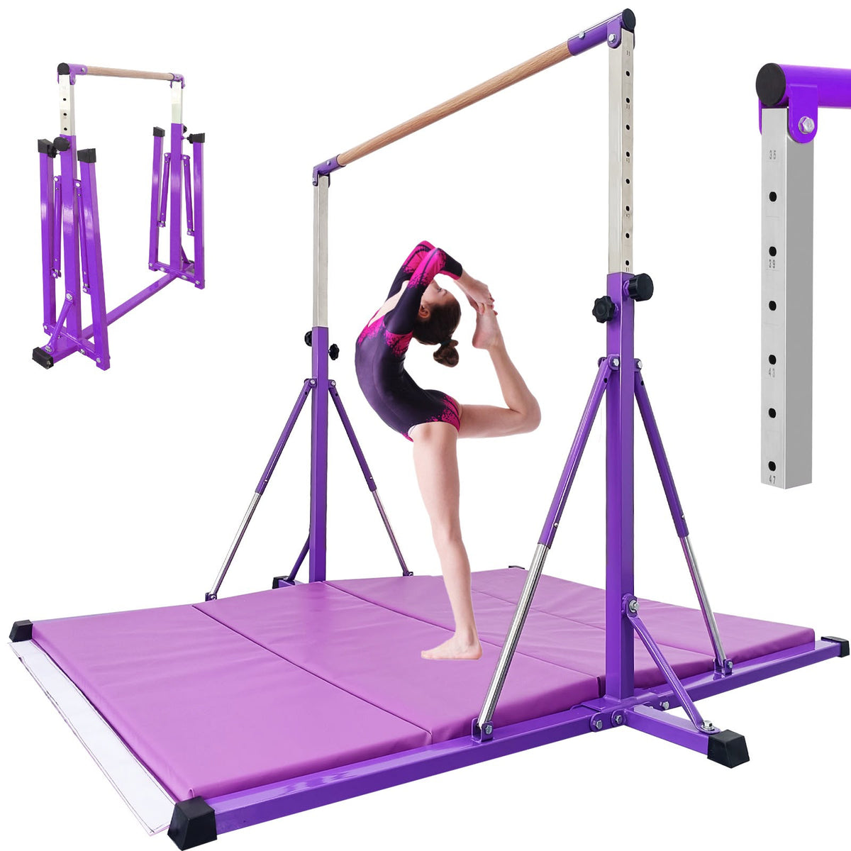 Barra de Gimnasia Artística Plegable Deluxe con Colchoneta TheraMove – Purple