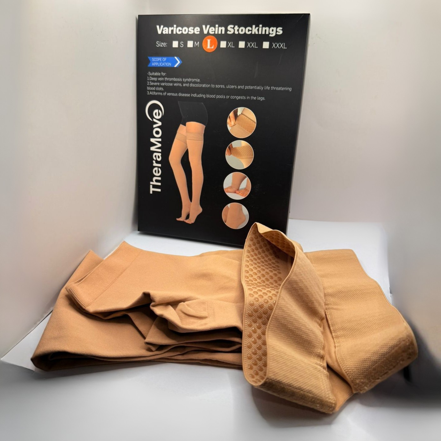 Medias de Compresión Médica TheraMove Hasta el Muslo – Talla XL