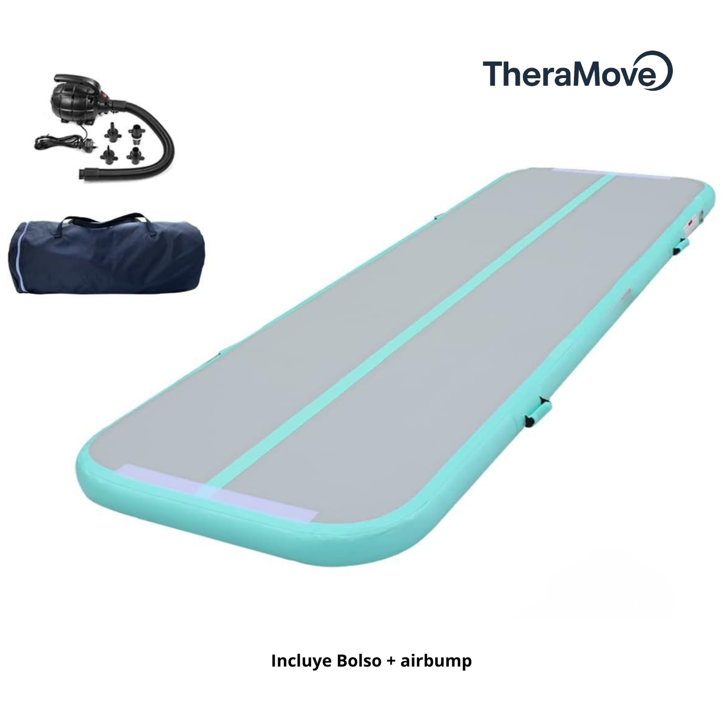 Air Track TheraMove 3m, 20 cm espesor Celeste y Gris