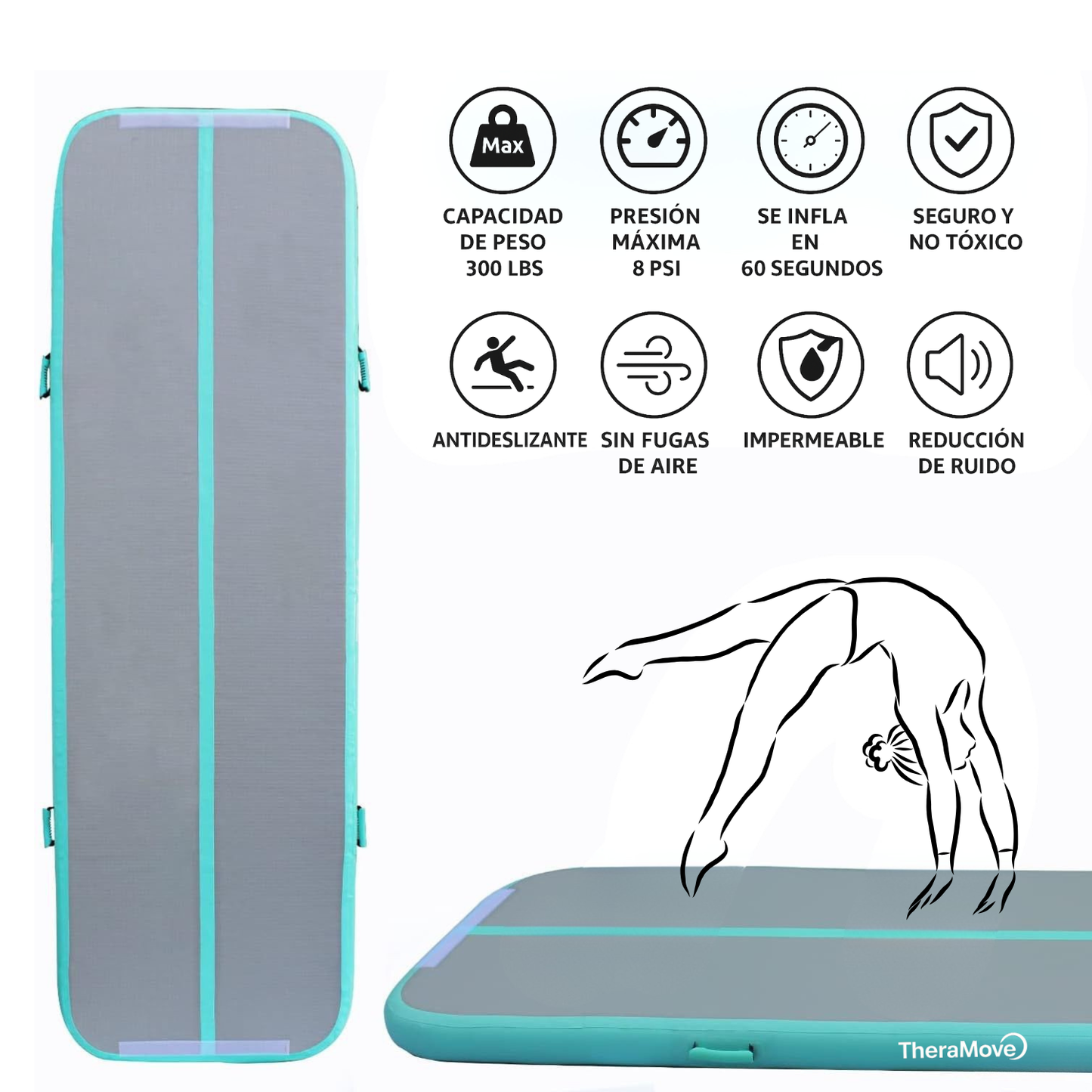 Air Track TheraMove 4m Celeste y Gris